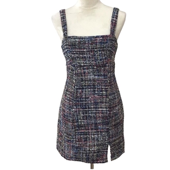 Francesca’s Mi Ami Multi Color Tweed Square Neck Sleeveless Mini Dress N… - Picture 1 of 10